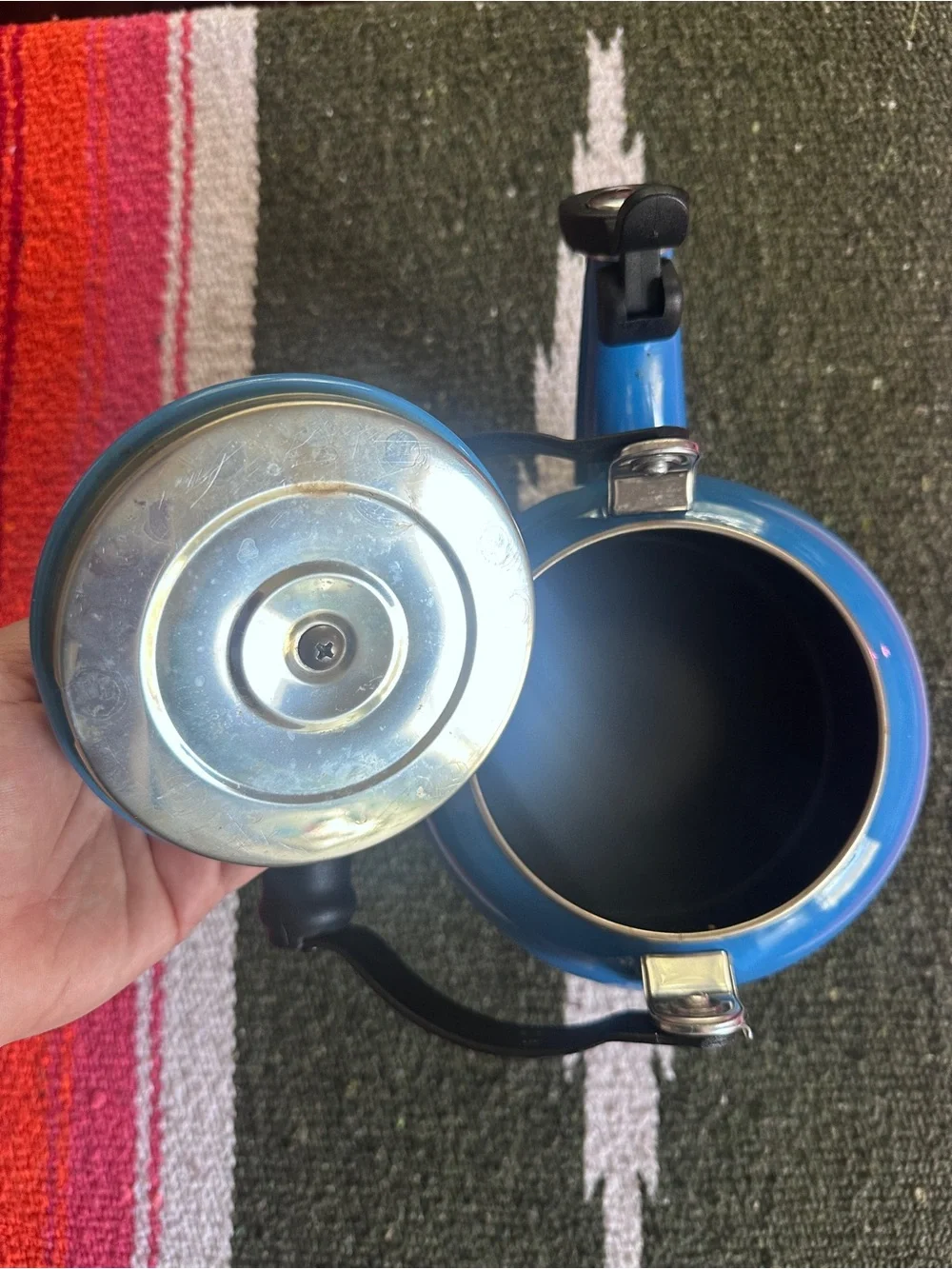 Le Creuset 1.1L Stovetop Classic Demi Tea Blue Kettle with Black Handle